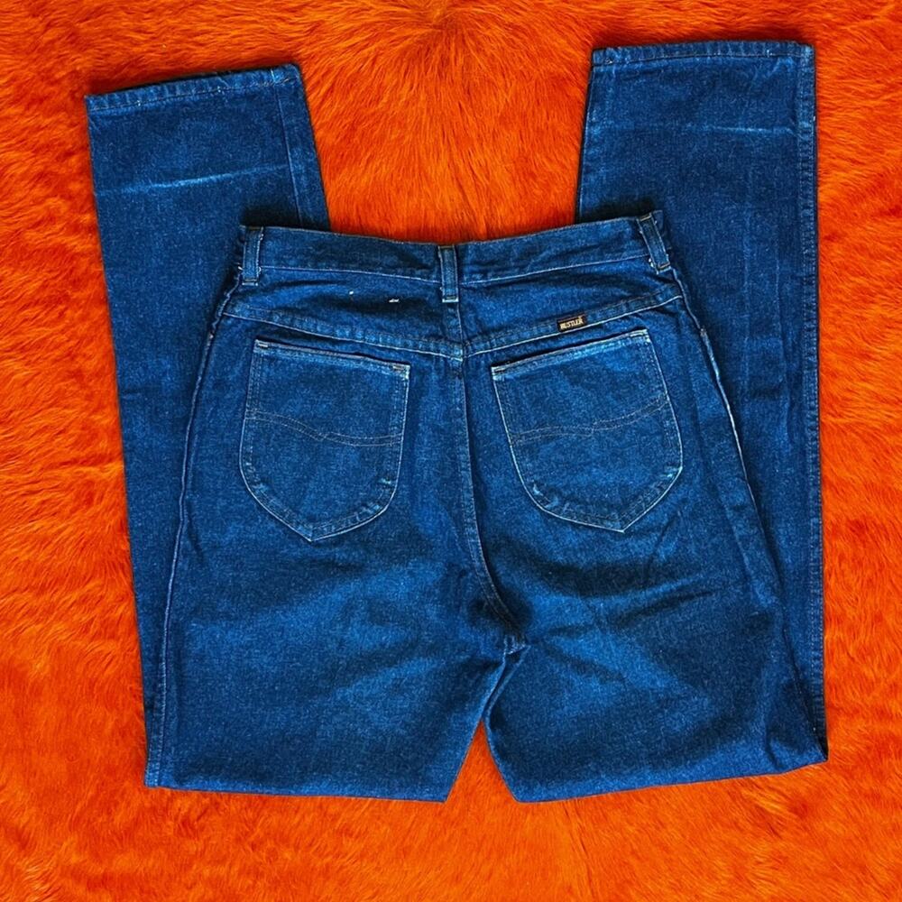 Vintage 70s High Rise Straight Leg Jeans | Rustler Dark Indigo Cowboy Denim| 30"